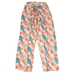 NEW Roxy Olivia Wide Leg Wrap Waist Slit Leg Flyaway Pant Tan Hawaiian Floral XS